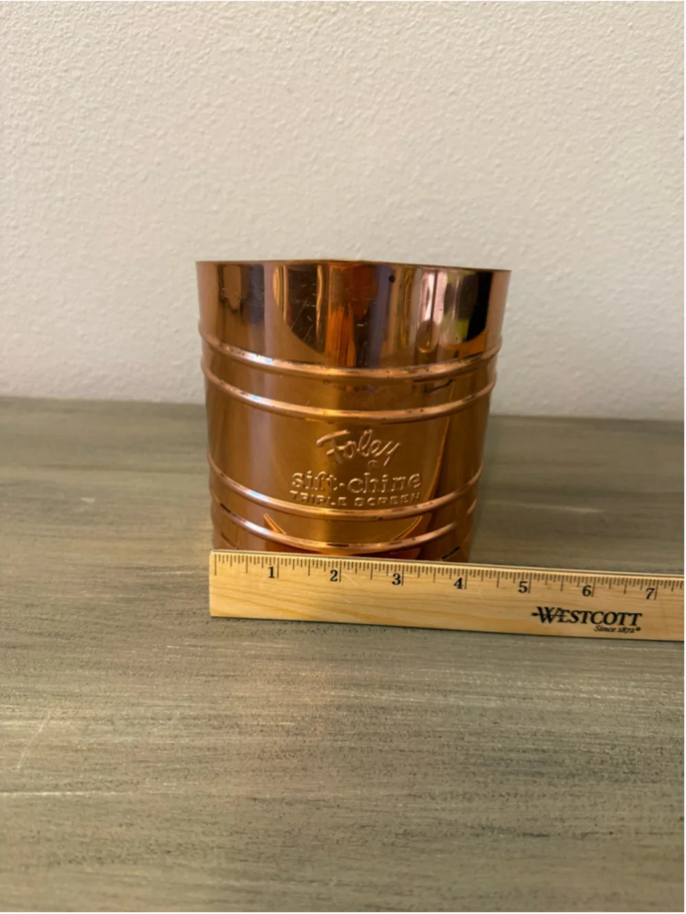 Vintage Foley Sift-Chine Triple Screen Flour Sifter Copper Finish Kitchen